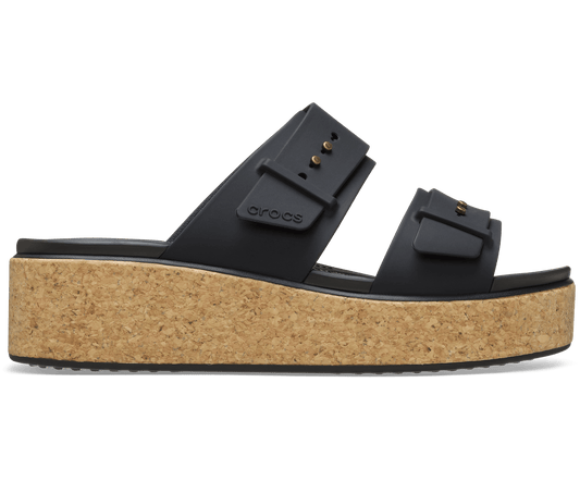 Brooklyn Buckle Low Wedge Cork Sandal - Black